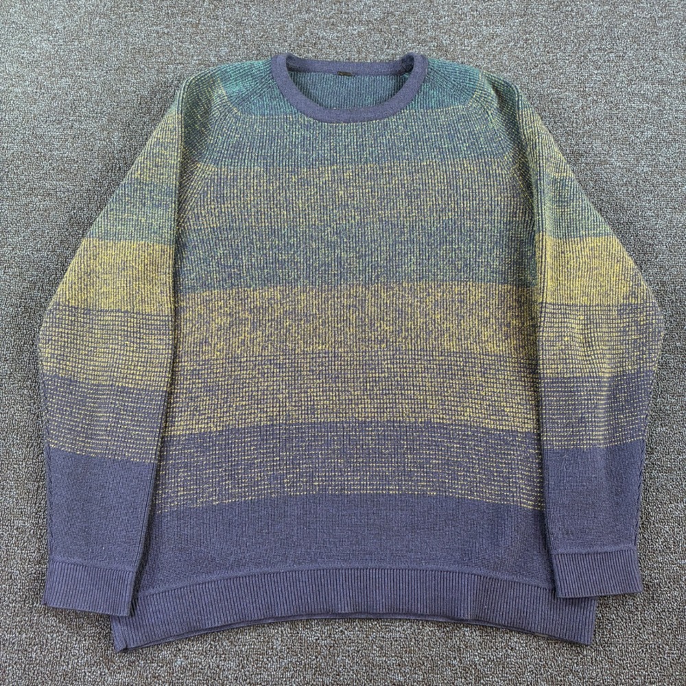 Lululemon Men's Merino Wool Knit Crewneck Pullover Sweater Navy/Green/Tan • 2XL